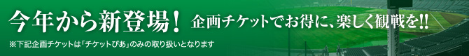 今年から新登場！企画チケットでお得に、楽しく観戦を！！（チケットぴあのみ取り扱い）